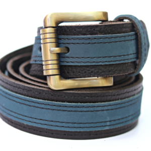 A casual combination of black and blue leather with durable straps and buckle, manufactured for men, by MENDER Leather Factory. Leather artisans from Pakistan, delivering across Pakistan. Guaranteed real leather belt Full-grain leather straps with a combination of blue suede leather and black full-grain buffalo leather Golden metallic buckle Stylish and trendy belt 1.5 inches wide