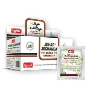 30 SACHETS of Johar Joshanda Extra Strength Herbal Tea Colds Coughs Flu  BOX   For flu, cough, cold, catarrh, throat irritation, and fever.   Packaging:  Display Box (30 sachets) Qarshi Johar Joshanda Herbal Tea is simple, effective yet it imparts freshness, calmness, and delightful aroma with warmth in every sip.    Suggested use: Mix the contents of Qarshi Johar Joshanda in a cup of hot water, tea or coffee and sip it while hot thrice a day.