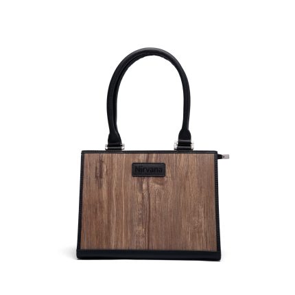 Wood Fusion Milled Grain Leather Handbag with Amazaque Wooden Trim