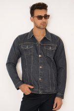 Walnut Brown Denim Jacket with Faux Shearling Collar – Stylish and Warm