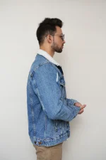 Blue Denim Jacket with Faux Shearling Collar – Classic Design