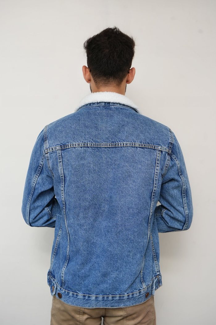 Blue Denim Jacket with Faux Shearling Collar – Classic Design