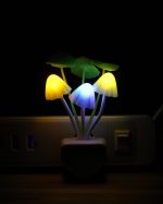 Color-changing Sensor LED Night Light with mushrooms and customizable flower arrangement in ceramic imitation pot