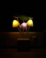 Color-changing Sensor LED Night Light with mushrooms and customizable flower arrangement in ceramic imitation pot