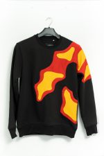 Rock Candy Patchwork Sweatshirt with Red and Yellow Design on Black Fleece