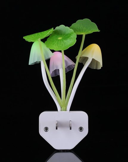 Color-changing Sensor LED Night Light with mushrooms and customizable flower arrangement in ceramic imitation pot