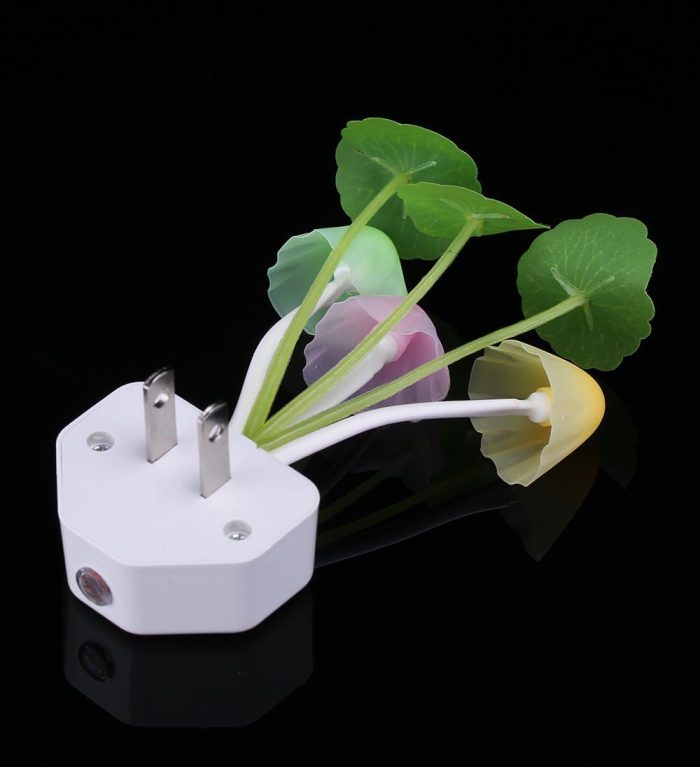 Color-changing Sensor LED Night Light with mushrooms and customizable flower arrangement in ceramic imitation pot