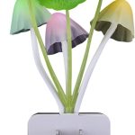 Color-changing Sensor LED Night Light with mushrooms and customizable flower arrangement in ceramic imitation pot