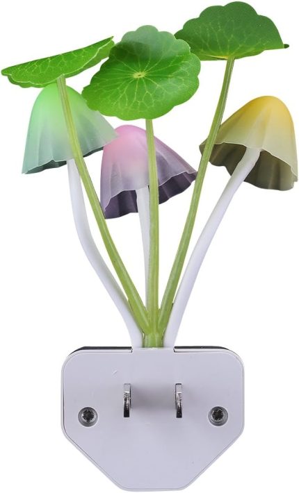 Color-changing Sensor LED Night Light with mushrooms and customizable flower arrangement in ceramic imitation pot