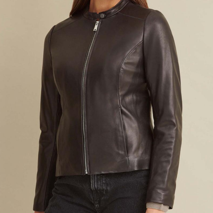 Women's Black Cowhide Leather Jacket with Quilted Lining