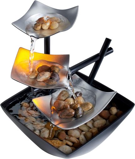 Homedics Tabletop Water Fountain with automatic pump and natural river rocks