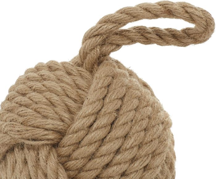 Jute rope knot decorative sculptures with multi-colored brown and white finishes, set of 2 with hanging loops