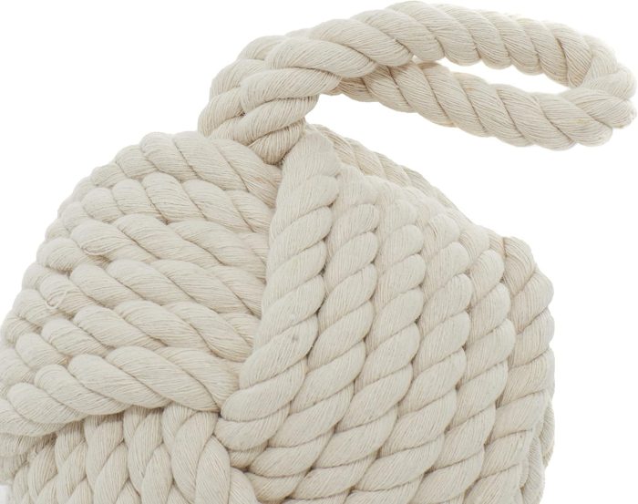 Jute rope knot decorative sculptures with multi-colored brown and white finishes, set of 2 with hanging loops