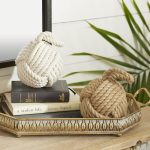 Jute rope knot decorative sculptures with multi-colored brown and white finishes, set of 2 with hanging loops