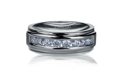 Sterling Silver Ring with Moissanites/Zircons and White Rhodium Plating