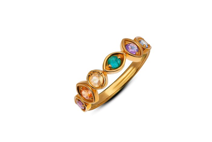 Infinity Stones Power Ring featuring natural gemstones in 22k gold plating