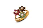 Trinity Gemstone Ring with Ruby, Emerald, Sapphire, and Pearl in Gold-Plated Sterling Silver