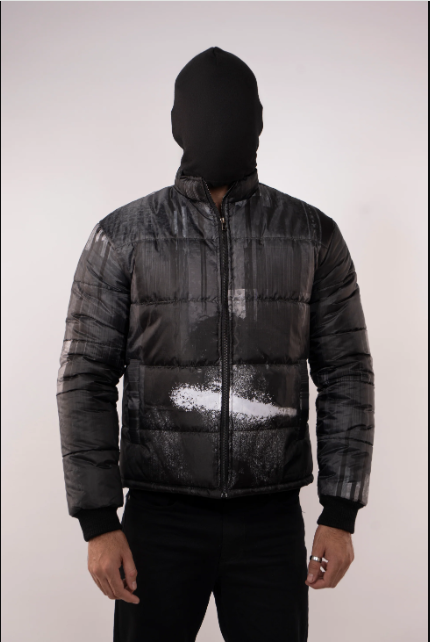 Brushed Vision Cityscape Puffer Jacket with Down Padding and Digital Print