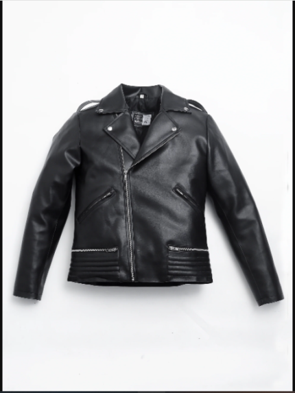 Men’s Biker Faux Leather Jacket with Asymmetric Zip and Lapel