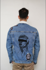 "Shut My Eyes" Denim Jacket with Hand Embroidery and Printed Patches