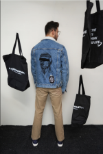 "Shut My Eyes" Denim Jacket with Hand Embroidery and Printed Patches