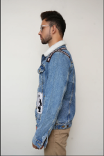 "Shut My Eyes" Denim Jacket with Hand Embroidery and Printed Patches