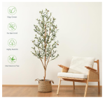 Kazeila 6FT artificial olive tree with lifelike leaves, natural wood trunk, and realistic olive fruits, in a durable potted base.