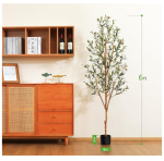 Kazeila 6FT artificial olive tree with lifelike leaves, natural wood trunk, and realistic olive fruits, in a durable potted base.