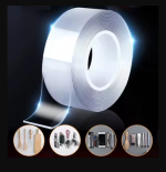 Transparent nano tape, waterproof and reusable, for home decor and bathroom organization