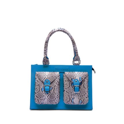 Krystl Anaconda Embossed Leather Handbag with Shiny Nickel Accessories