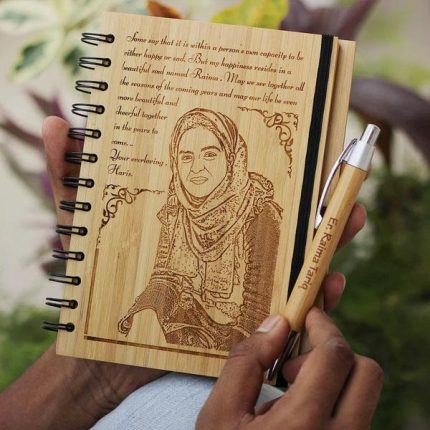 Customized Wooden Diary with Name & Picture Engraving and Wooden Pen – Ideal Gift for Friends and Family