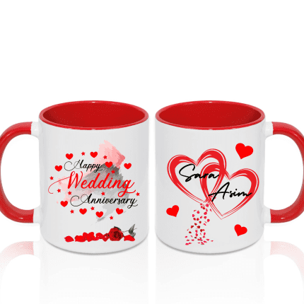 Customized wedding anniversary mug for couples, ceramic with vibrant printing