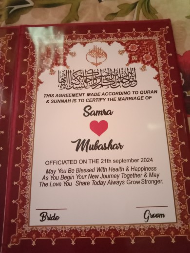 Velvet Customized Nikkah Booklet in 8 x 12 size, personalized for a memorable wedding ceremony