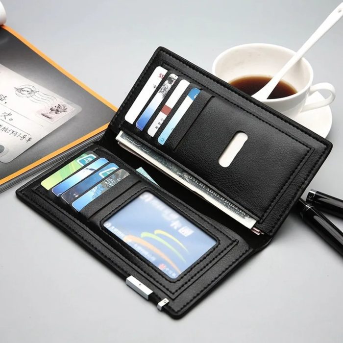 Slim and lightweight long wallet for men made of PU leather with card holder compartments