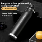 1L Stainless Steel Thermos Water Bottle with Retractable Straw for Hot and Cold Drinks