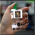 Customized transparent acrylic music keychain featuring song title and photo