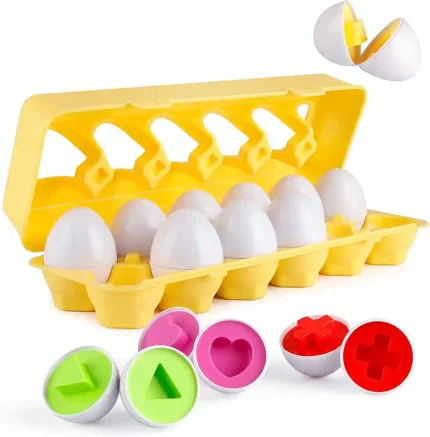 Coogam Matching Eggs Set - 12 colorful eggs for shape and color recognition puzzle for toddlers