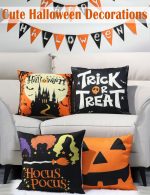 Set of 4 Halloween Double-Sided Pillow Covers - 18" x 18"