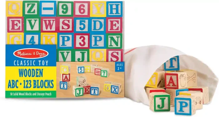 Melissa & Doug Deluxe Wooden ABC/123 Blocks Set - 50 pcs for Toddlers and Kids Ages 2+