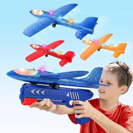 3-Pack Airplane Launcher Toy with LED Foam Gliders for Kids Outdoor Play