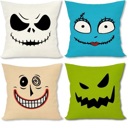 Set of 4 Linen Halloween Pillow Covers - 18x18 inches