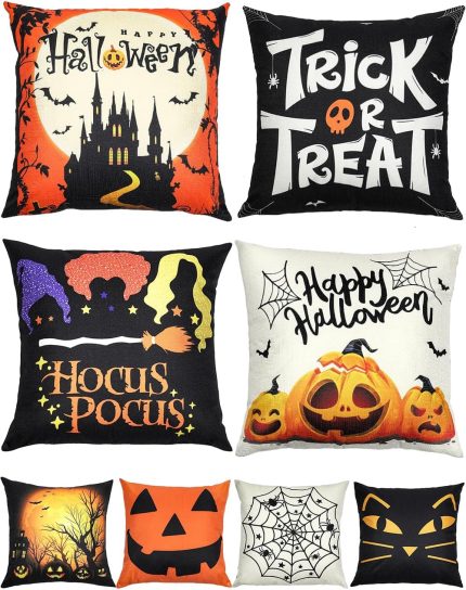 Set of 4 Halloween Double-Sided Pillow Covers - 18" x 18"