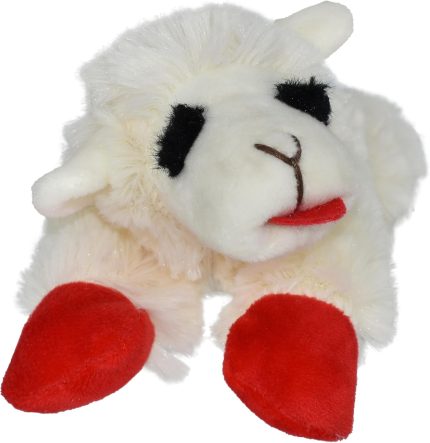 Multipet Lambchop 6-inch mini plush squeak toy for pets in soft white