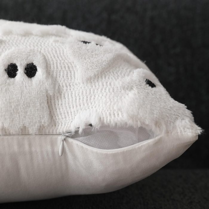 Set of 2 Halloween Pillow Covers - 18x18 Inch White Ghost Throw Cushion Cases