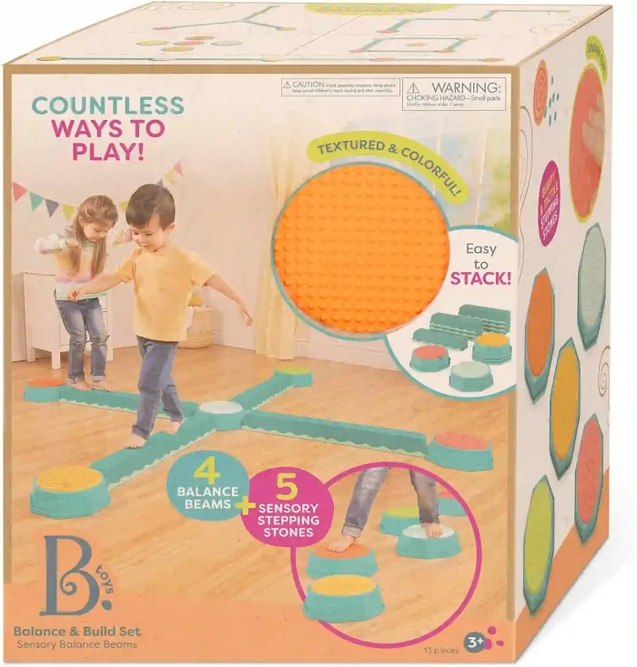 B. toys balance beam set for kids with interlocking beams and sensory pads for active play