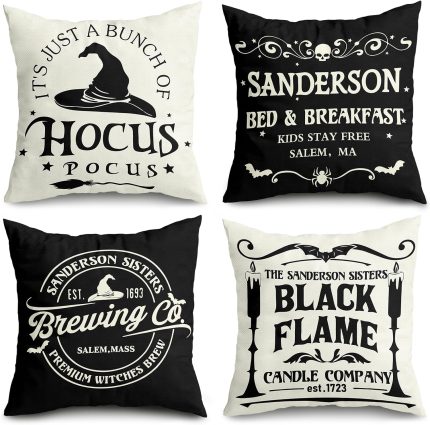 Set of 4 Halloween Decorations Pillow Covers - 18x18 Inch Indoor Outdoor Hocus Pocus Designs