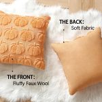 Set of 2 Fall Throw Pillow Covers - 18 x 18 Inch Plush Faux Wool Pumpkin Pattern