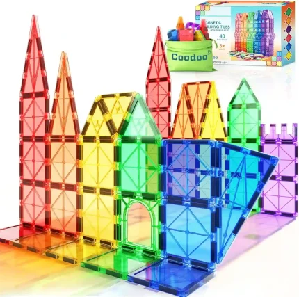 Coodoo Magnetic Tiles 40-Piece STEM Building Set for Kids Ages 3+