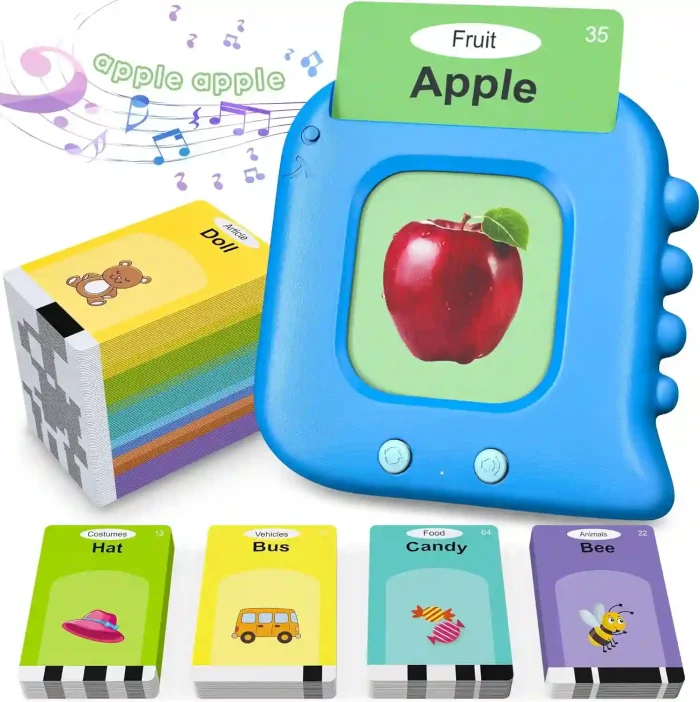 Talking flash cards educational toy with 240 sight words, card reader, and USB charging cable for toddlers and kids ages 1-5