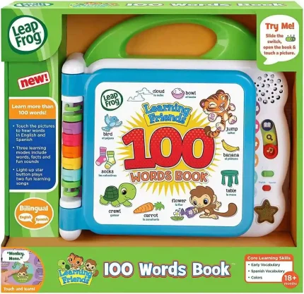 LeapFrog Learning Friends 100 Words Book in green with Turtle, Tiger, and Monkey characters